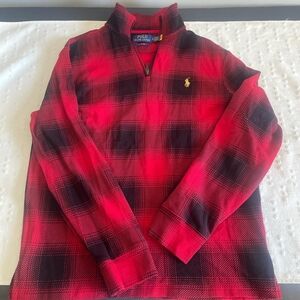 Polo by Ralph Lauren Red and Black Checkered Quarter-Zip 100% Cotton